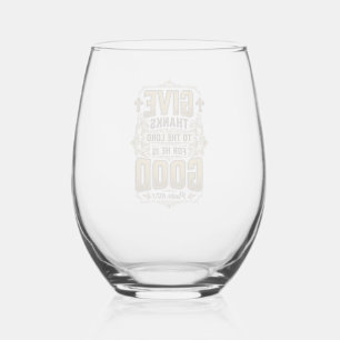 Give Thanks Psalm 107 Vintage Christian Shirt Stemless Wine Glass