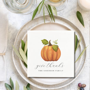 Give Thanks Pumpkin Thanksgiving Napkin