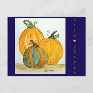 Give Thanks - Pumpkins Holiday Postcard