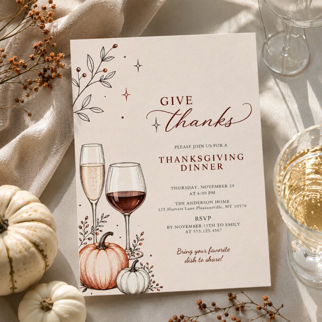 Give Thanks Retro Modern Thanksgiving Dinner Invitation (Creator Uploaded)