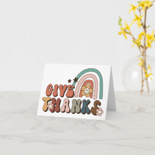 Give Thanks Retro Rainbow Thanksgiving Card