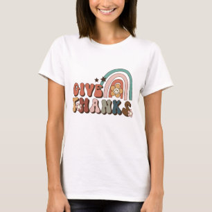 Give Thanks Retro Rainbow Thanksgiving T-Shirt