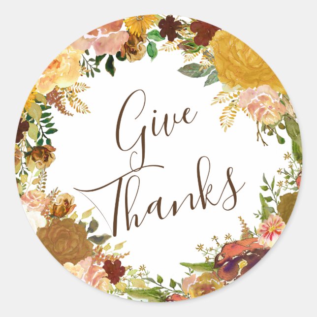 Give Thanks Rustic Autumn Wreath Thanksgiving Classic Round Sticker (Front)