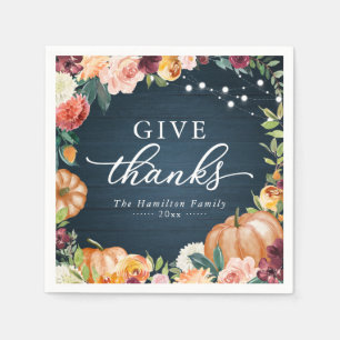 Give Thanks Rustic Fall Floral Thanksgiving Dinner Napkin