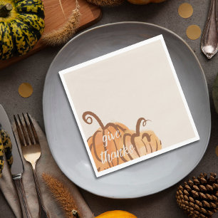 Give Thanks Rustic Watercolor Pumpkin Thanksgiving Napkin
