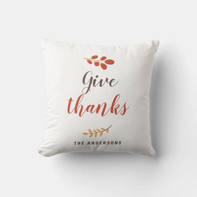 Give Thanks Script Thanksgiving Fall Autumn Simple Cushion (Front)