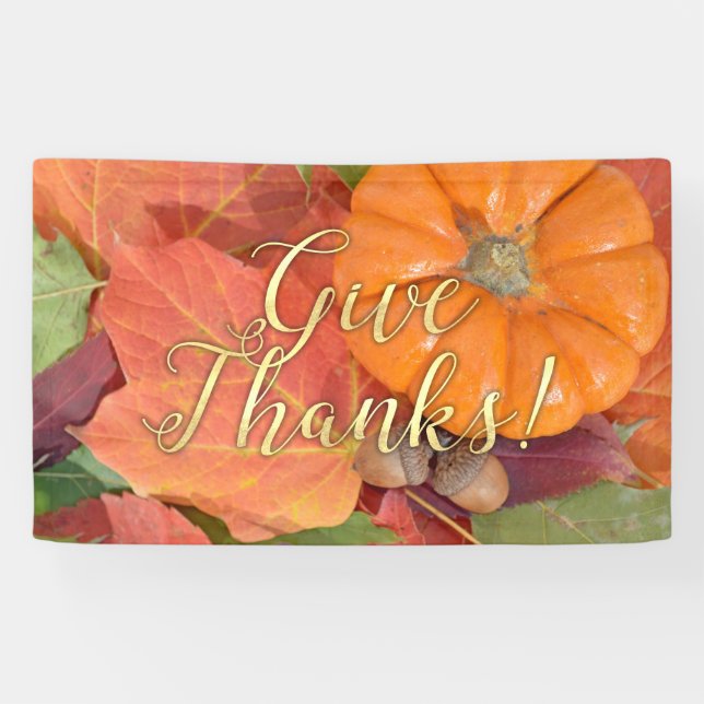Give Thanks Script Typography Autumn Thanksgiving Banner (Horizontal)