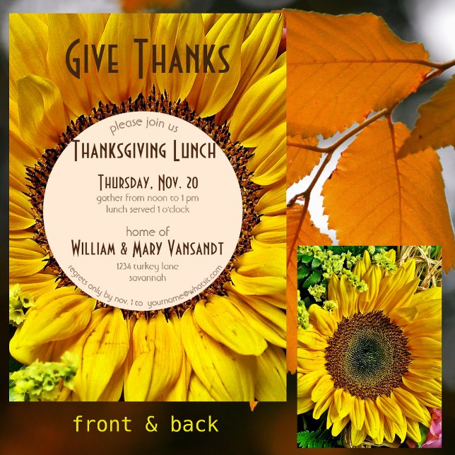 'Give Thanks' Sunflower Thanksgiving Invitation (Creator Uploaded)