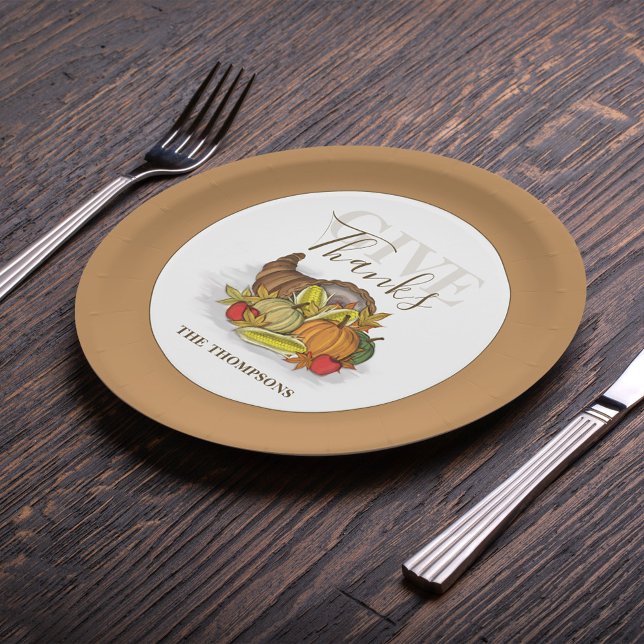 Give Thanks Thanksgiving Autumn Custom Paper Plate (Creator Uploaded)