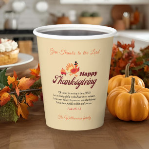 Give Thanks Thanksgiving Bible Verse   Custom Name Paper Cups