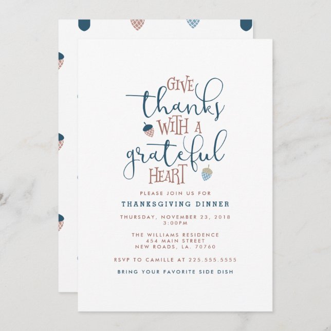 Give Thanks Thanksgiving Dinner Invitation (Front/Back)
