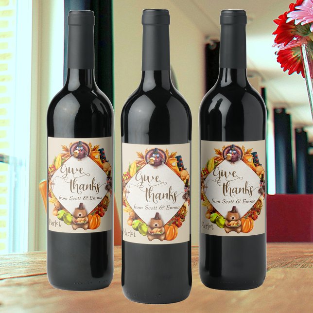 Give Thanks Thanksgiving  Gift Wine Label (Creator Uploaded)