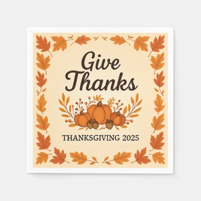 Give Thanks Thanksgiving Napkins (Front)