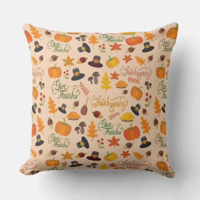 Give Thanks Thanksgiving Pattern Cushion (Front)