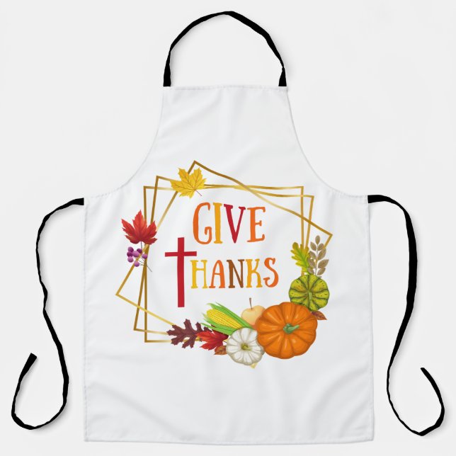 Give Thanks Thanksgiving Quote Fall Autumn Pumpkin Apron (Front)