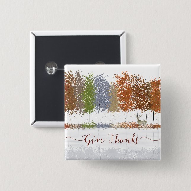 Give Thanks Thanksgiving Trees and Lone Deer 15 Cm Square Badge (Front & Back)