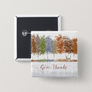 Give Thanks Thanksgiving Trees and Lone Deer 15 Cm Square Badge