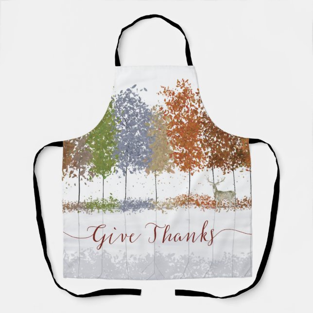 Give Thanks Thanksgiving Trees and Lone Deer Apron (Front)