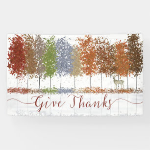 Give Thanks Thanksgiving Trees and Lone Deer Banner