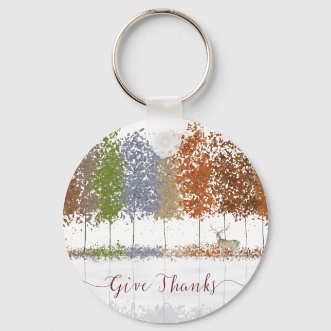 Give Thanks Thanksgiving Trees and Lone Deer Key Ring (Front)