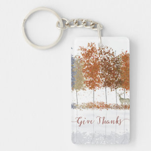 Give Thanks Thanksgiving Trees and Lone Deer Key Ring