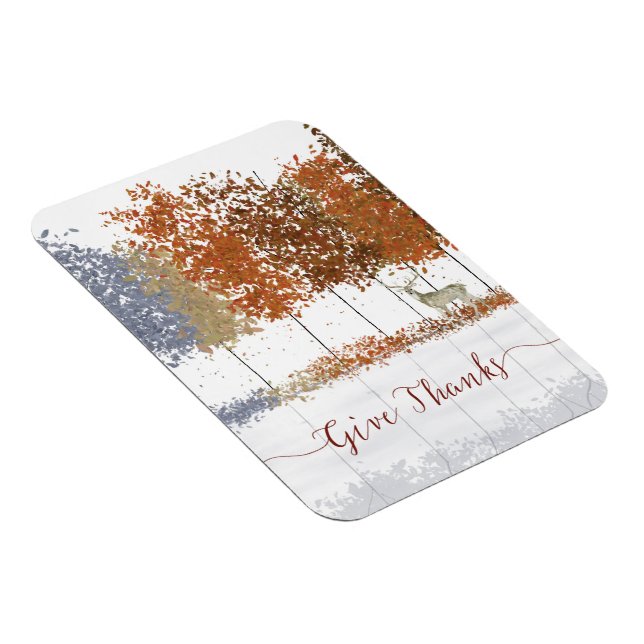 Give Thanks Thanksgiving Trees and Lone Deer Magnet (Right Side)