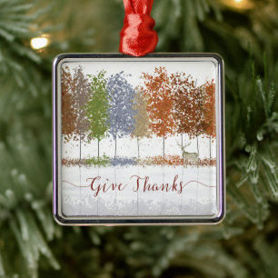 Give Thanks Thanksgiving Trees and Lone Deer Metal Tree Decoration
