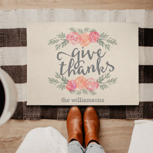 Give Thanks Thanksgiving Watercolor Personalised Doormat