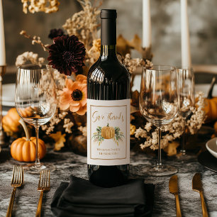 Give Thanks Thanksgiving Watercolor Pumpkin Custom Wine Label