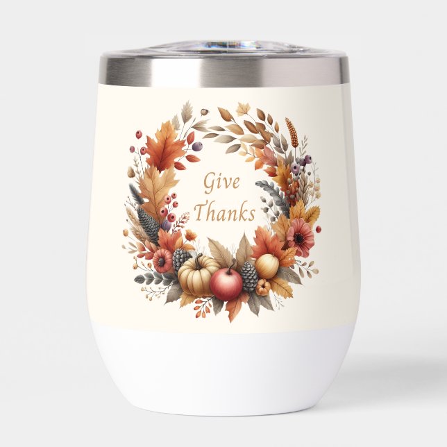 Give Thanks Thanksgiving Wine Tumbler (Front)