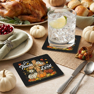 Give Thanks to The Lord Autumn Fall Season Square Paper Coaster
