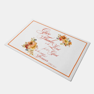 Give Thanks to the Lord fall watercolor floral Do Doormat