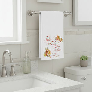 Give Thanks to the Lord fall watercolor floral  Hand Towel