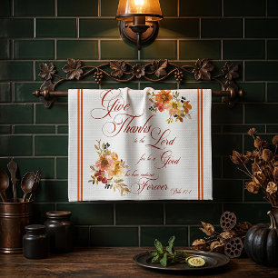 Give Thanks to the Lord fall watercolor floral  Ki Tea Towel