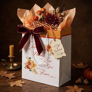 Give Thanks to the Lord fall watercolor floral Medium Gift Bag