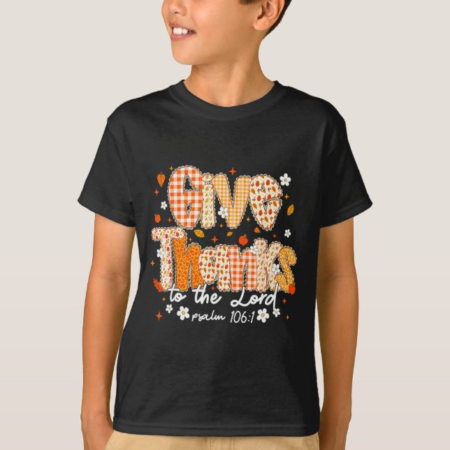Give Thanks To The Lord Lace Christian Fall Autumn T-Shirt (Front)