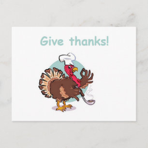 Give thanks turkey character holiday postcard