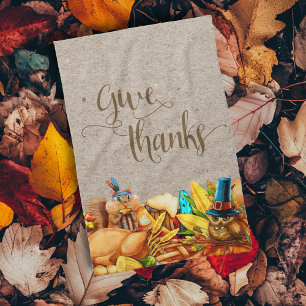 Give Thanks Turkey Fall Autumn Thanksgiving Tea Towel