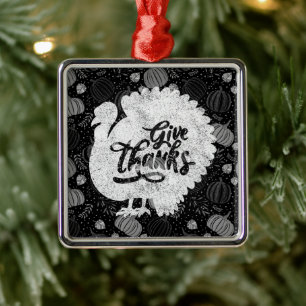 Give Thanks Turkey Thanksgiving Vintage Metal Tree Decoration