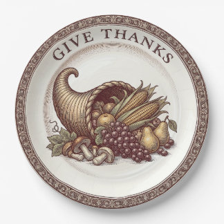 "Give Thanks" Vintage Thanksgiving Paper Plate