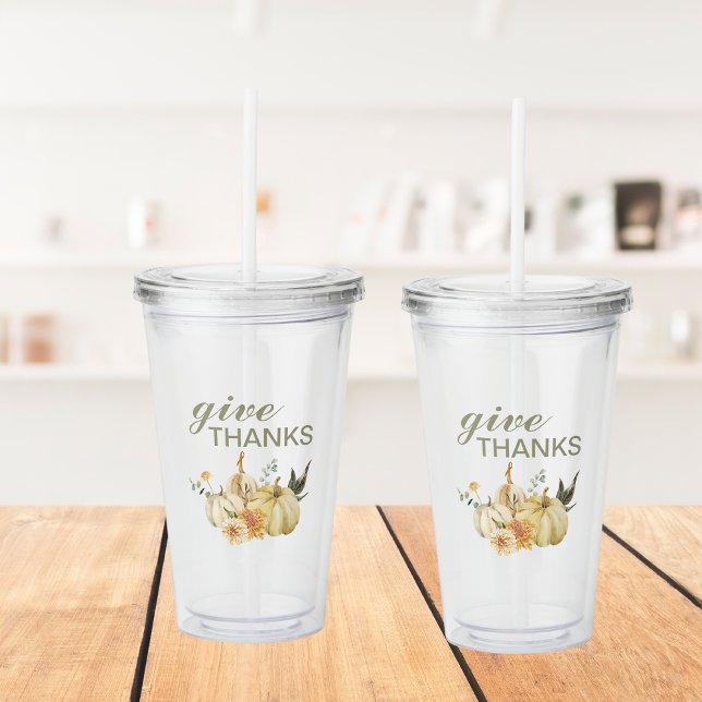 Give Thanks Watercolor Pumpkin Acrylic Tumbler (Creator Uploaded)