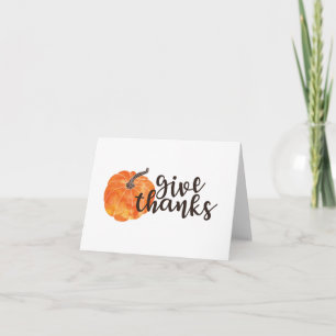 Give Thanks   Watercolor Pumpkin Thank You Card