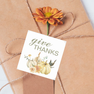 Give Thanks Watercolor Pumpkin Thanksgiving Square Sticker