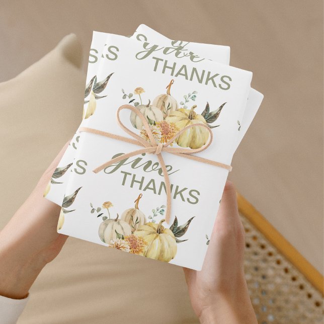 Give Thanks Watercolor Pumpkin Wrapping Paper Sheet (Creator Uploaded)