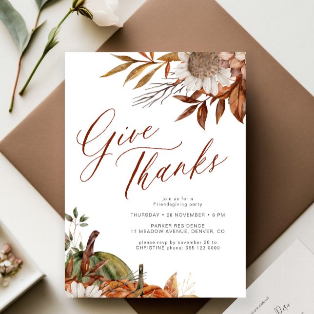 Give thanks watercolor Thanksgiving dinner Invitation (Creator Uploaded)