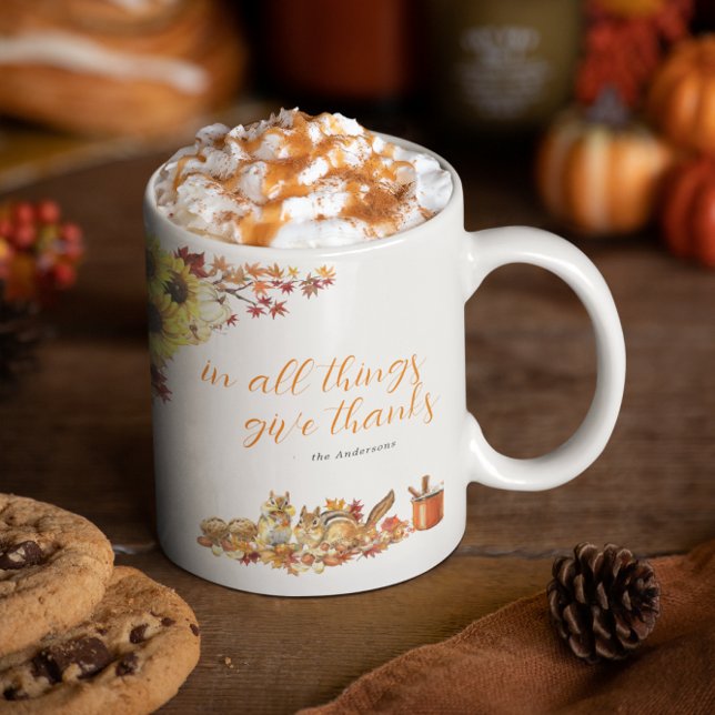 Give Thanks | Watercolor Thanksgiving Monogram Coffee Mug (Creator Uploaded)