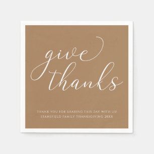 Give Thanks White Calligraphy Thanksgiving Dinner Napkin