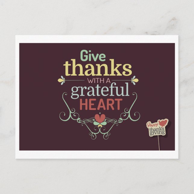Give thanks with a grateful Heart Postcard (Front)