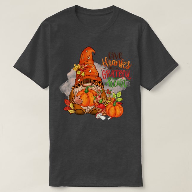 give thanks with a grateful hearts thanksgiving pu T-Shirt (Design Front)