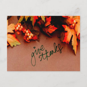 Give Thanks with Fall leaves Thanksgiving Postcard